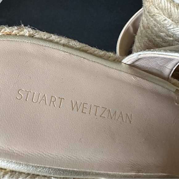 Stuart Weitzman Gold Metallic Lexia Espadrille Wedge Sandals Size 9 Like New - Picture 7 of 8